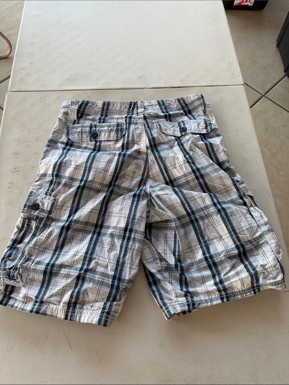 Lee Dungarees Men's Blue & White Plaid Cargo Shorts